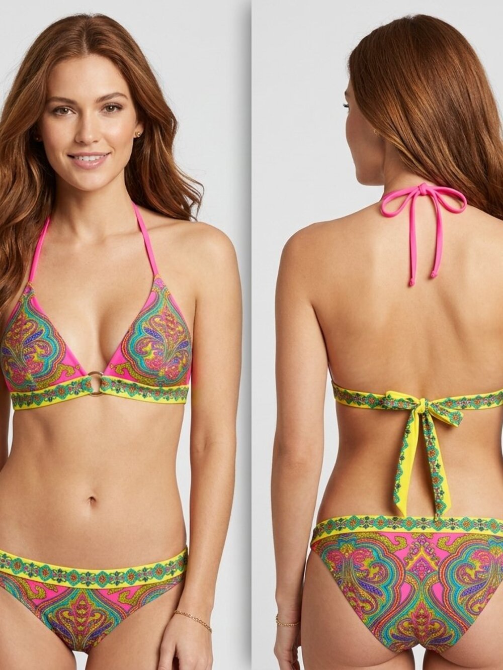 Victoria's Secret pink paisley bikini Halter polyamide blend Bikini Top Size S